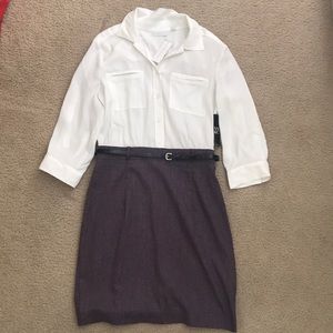 One piece NY and Co. Dress with belt, size 8.